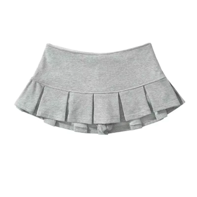 Mooyufon tissu Y2K Mini jupe femmes taille basse large plissé gris clair Sexy Vintage a-ligne jupe p