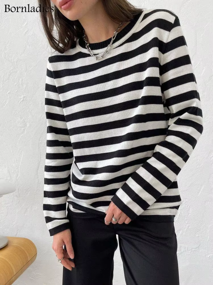 Bornladies tricoté rayure pull femmes 2025 automne hiver ample décontracté épais pulls femme chaud à