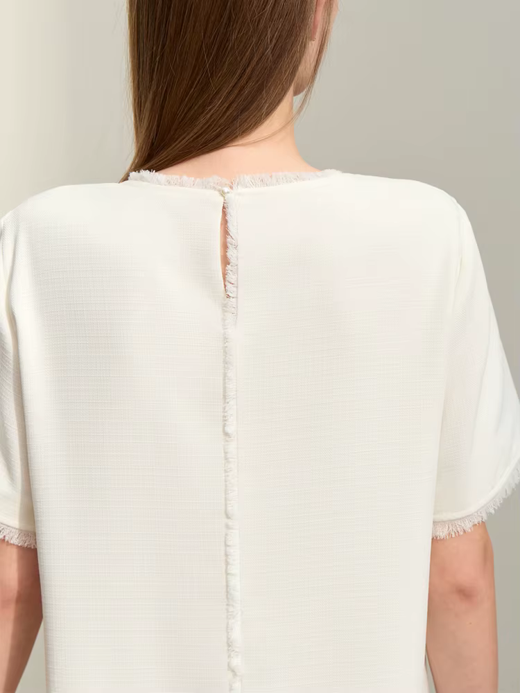 Amii-Robe mi-longue droite à manches courtes pour femmes, robes minimalistes, pompon épissé, léger, 