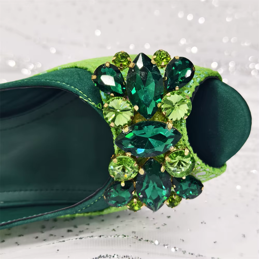 Ensemble de chaussures et de sacs africains à strass, nouveau design vert, talons confortables à bou