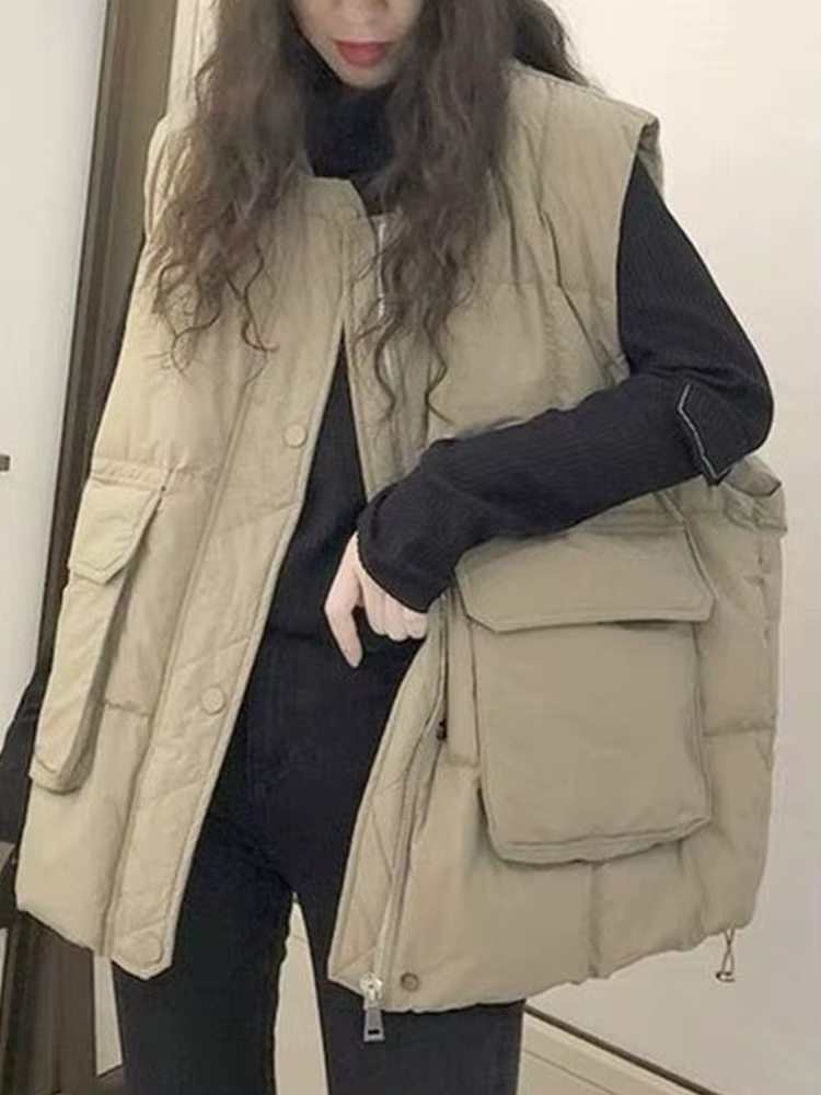 Respzed-Manteau matelassé en coton pour femme, gilet à fermeture éclair, simple boutonnage, mode cor