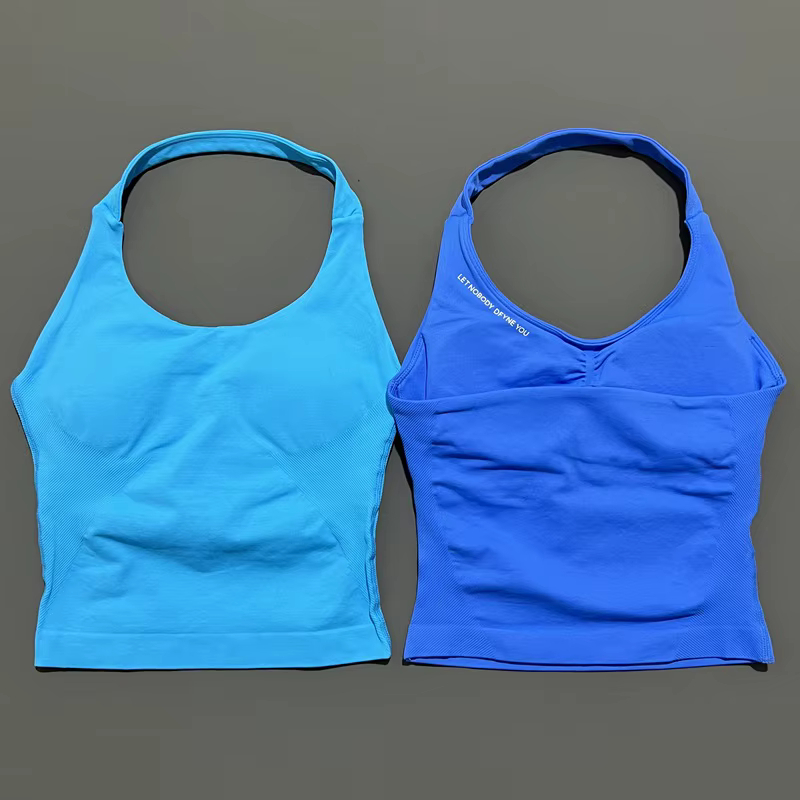 LET NOBODY DFYNE YOU Impact Halter Top Femme Longline Strappy Tank Padded Yoga Sportswear Workout Sp