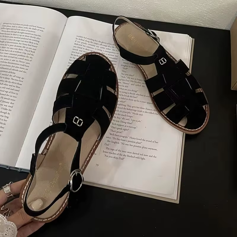 DIMANYU-Sandales romaines plates rétro en cuir véritable pour femmes, chaussures jos évidées pour da