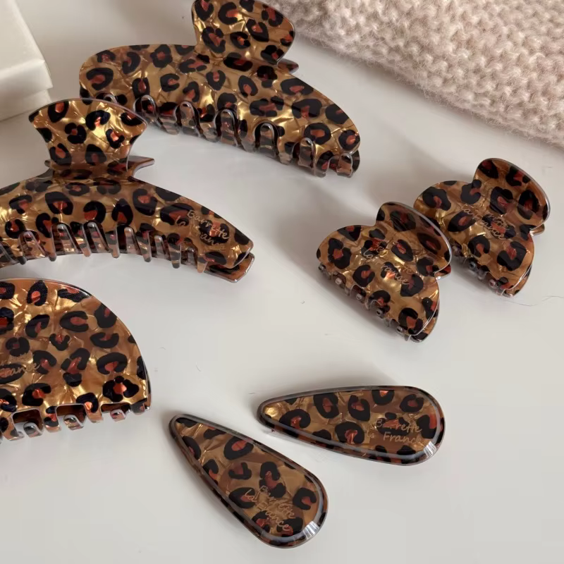 Pince à cheveux en acide acétique imprimé léopard, accessoires pour cheveux haut de gamme pour femme