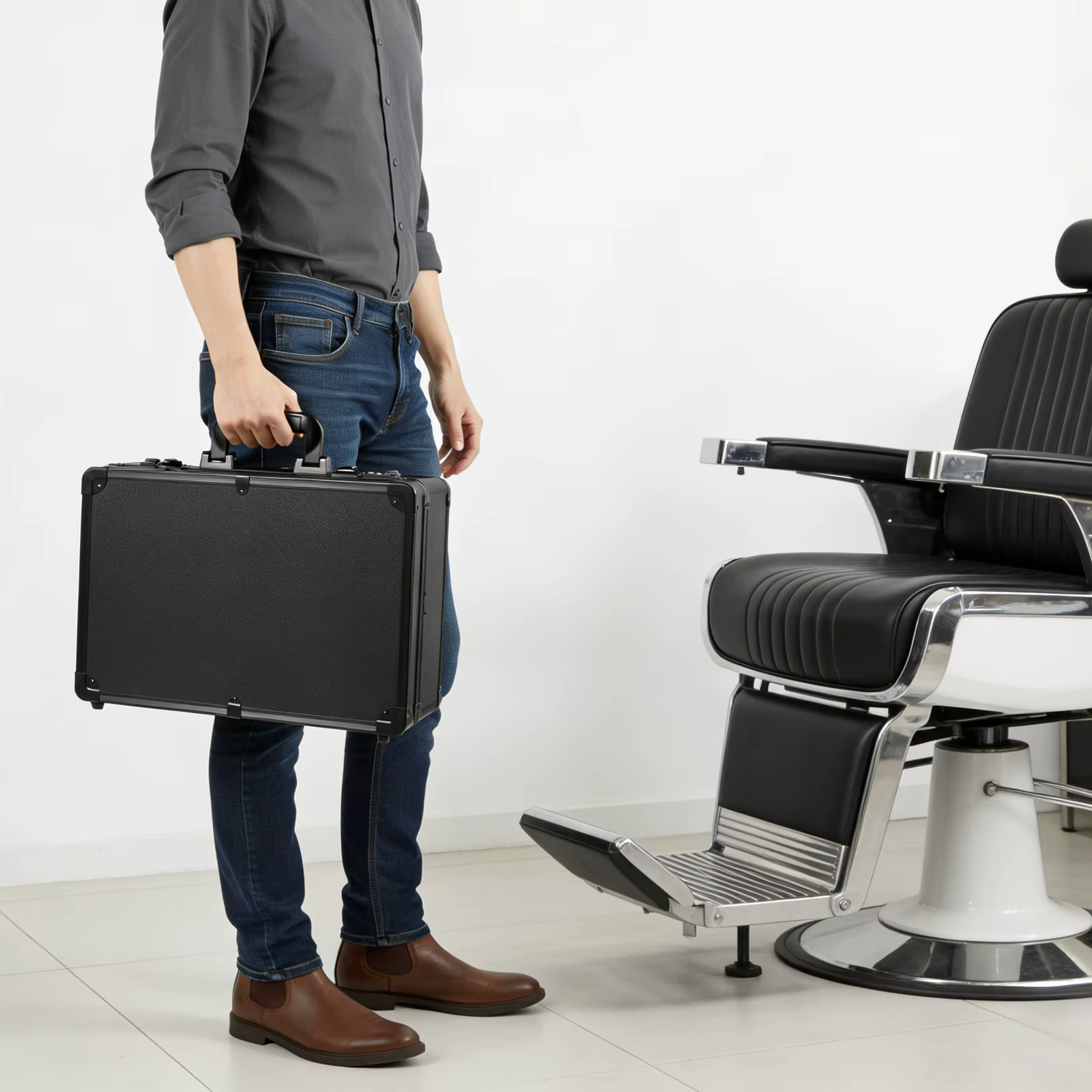 Boîte à outils de coiffure professionnelle multicouche noire, étui de rangement pour barbier, organi