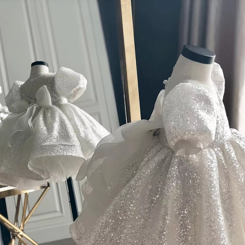 Robe de bal d'anniversaire pour bébé fille de 1 à 14 ans, tenue Tutu princesse à paillettes, avec nœ
