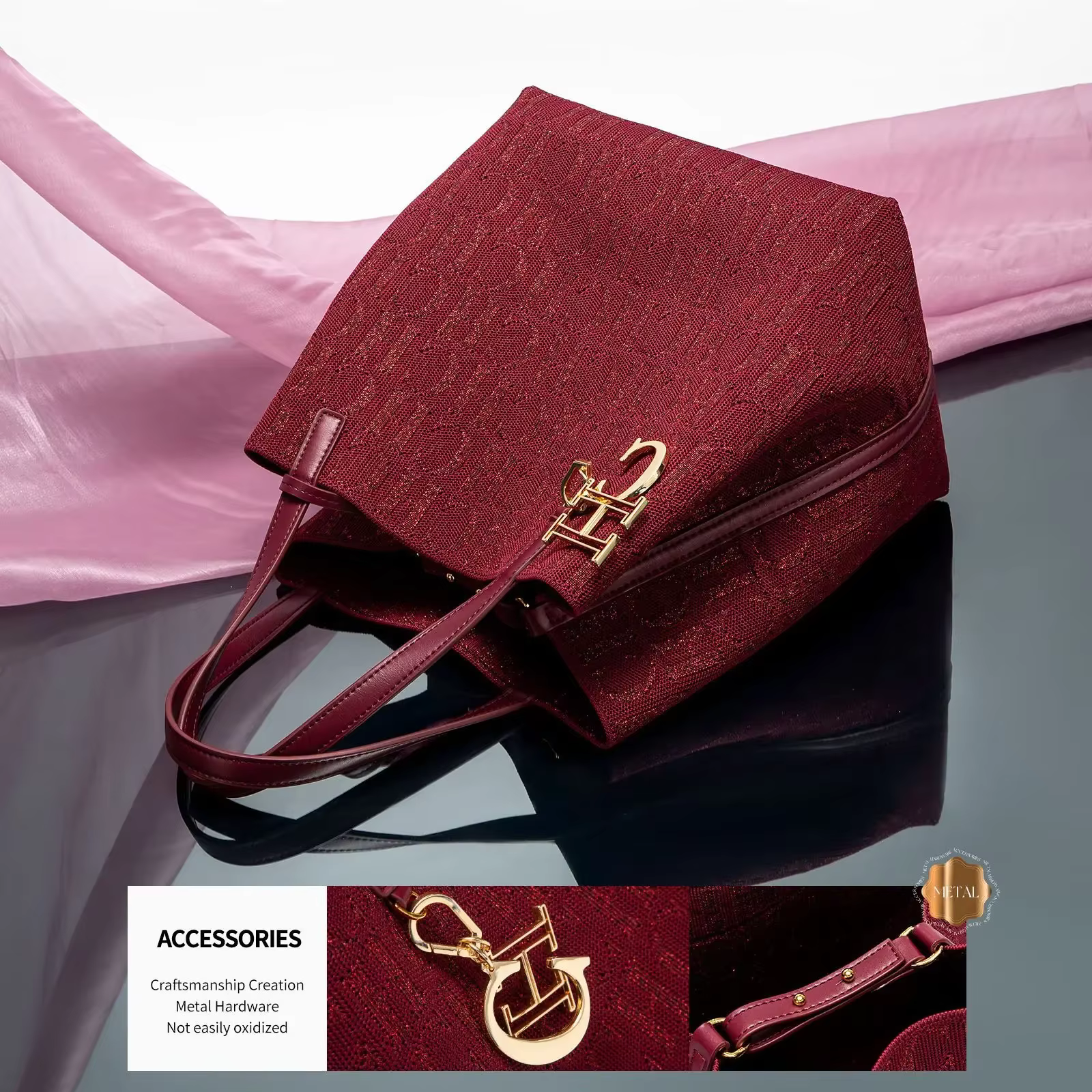 CH Sac à bandoulière pour femme, simple, couleur unie, motif imprimé lettres dorées, grande capacité
