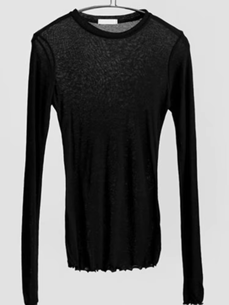 T-shirt uni à manches longues pour femmes, de haute qualité, élastique, basique, décontracté, Sexy, 