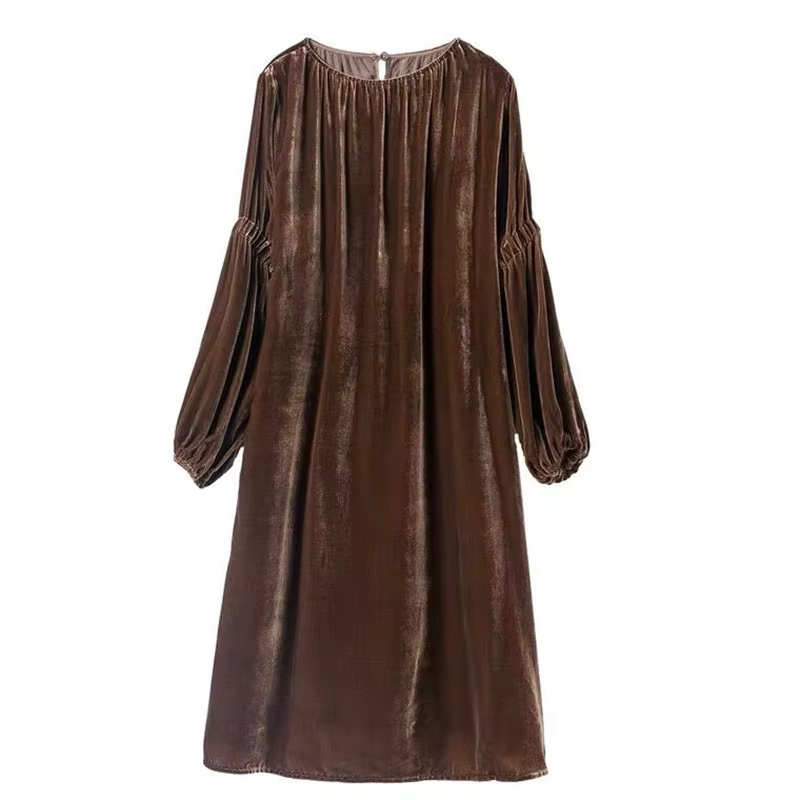 Robe de soirée élégante 2026, style vintage, manches lanternes, en velours, pour femme, collection a