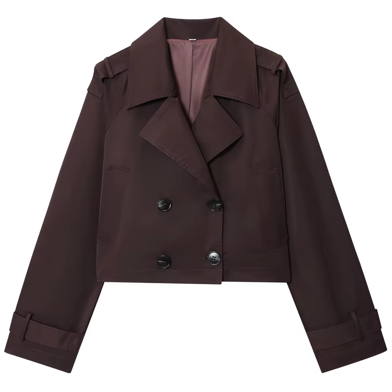 HXAO – Trench-Coat court marron chocolat pour femme, manteaux surdimensionnés à manches longues, ves