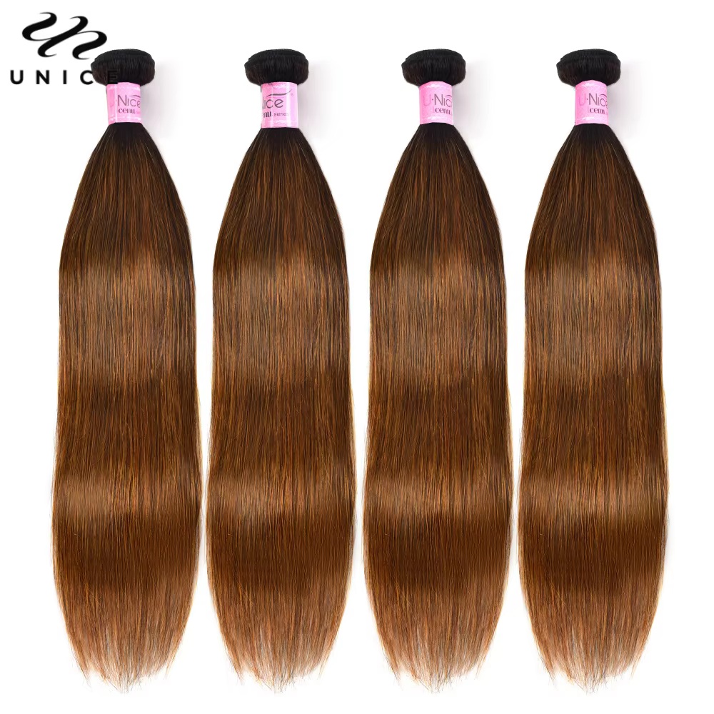 Mèches 3/4 naturelles lisses-UNice Hair, cheveux humains, balayage brun, tissage à coudre, lot de 1/