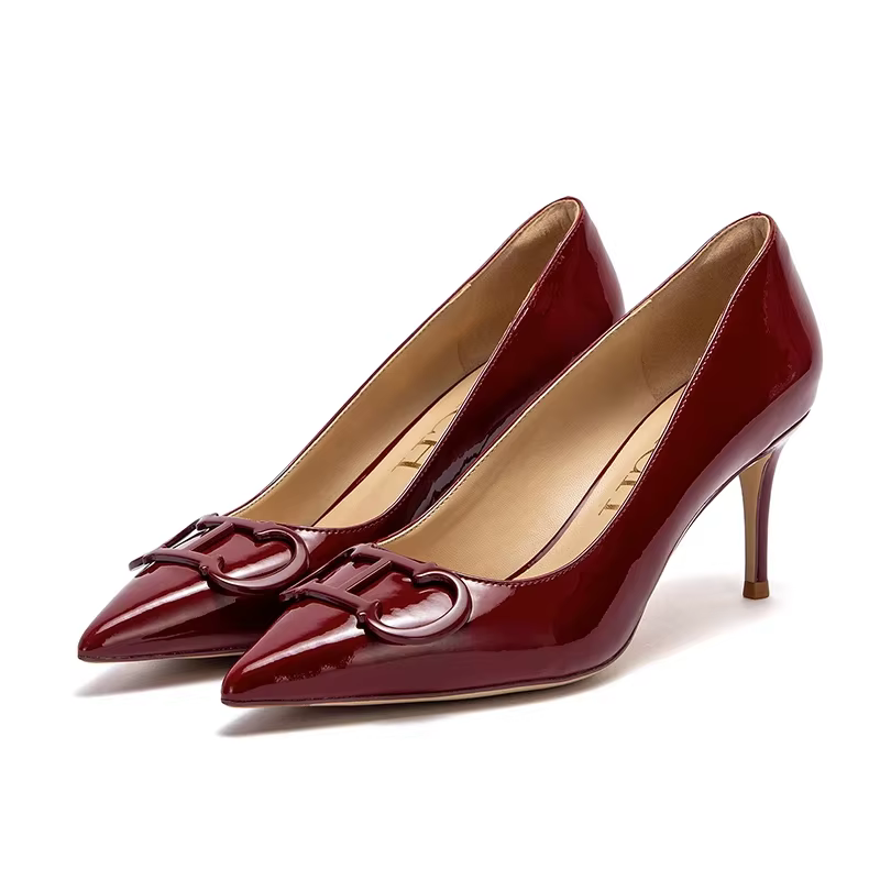 C-H – chaussures à talons hauts pour femmes, chaussures de mariage d'affaires en cuir laqué noir, 7c
