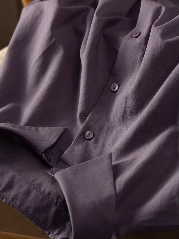 SuyareplWoman-Chemises violettes unies, 100% coton, col rabattu, chemisiers décontractés, haut de pr