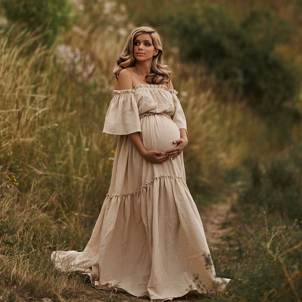 Robe Boho en lin et coton pour femmes, vêtements de maternité confortables, Vintage, manches courtes