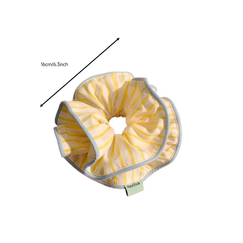 Anneau de cheveux rayé jaune pour femme, chouchou coréen haut de gamme, accessoires pour cheveux