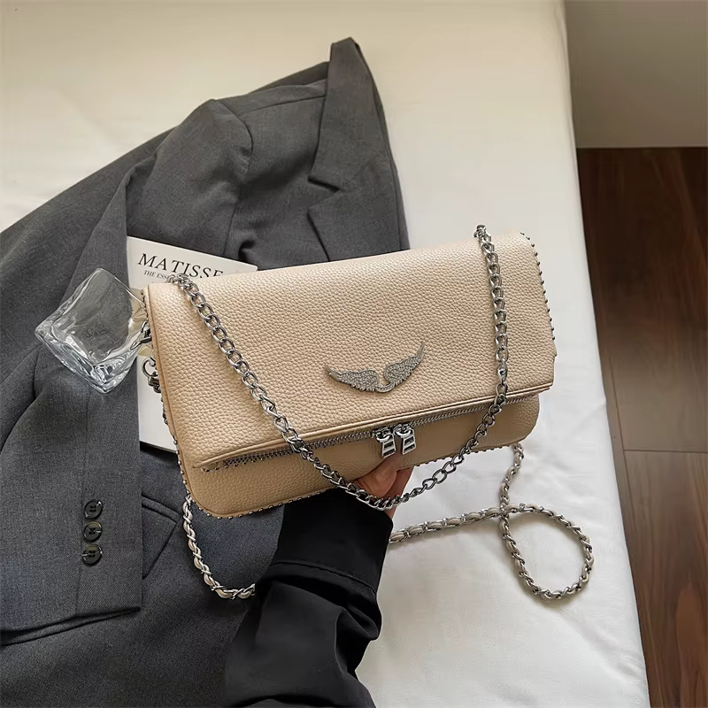 Nouveau Sac à Rabat Élégant Style Français 2026 avec Chaîne et Bandoulière Convertible, Sac Bandouli