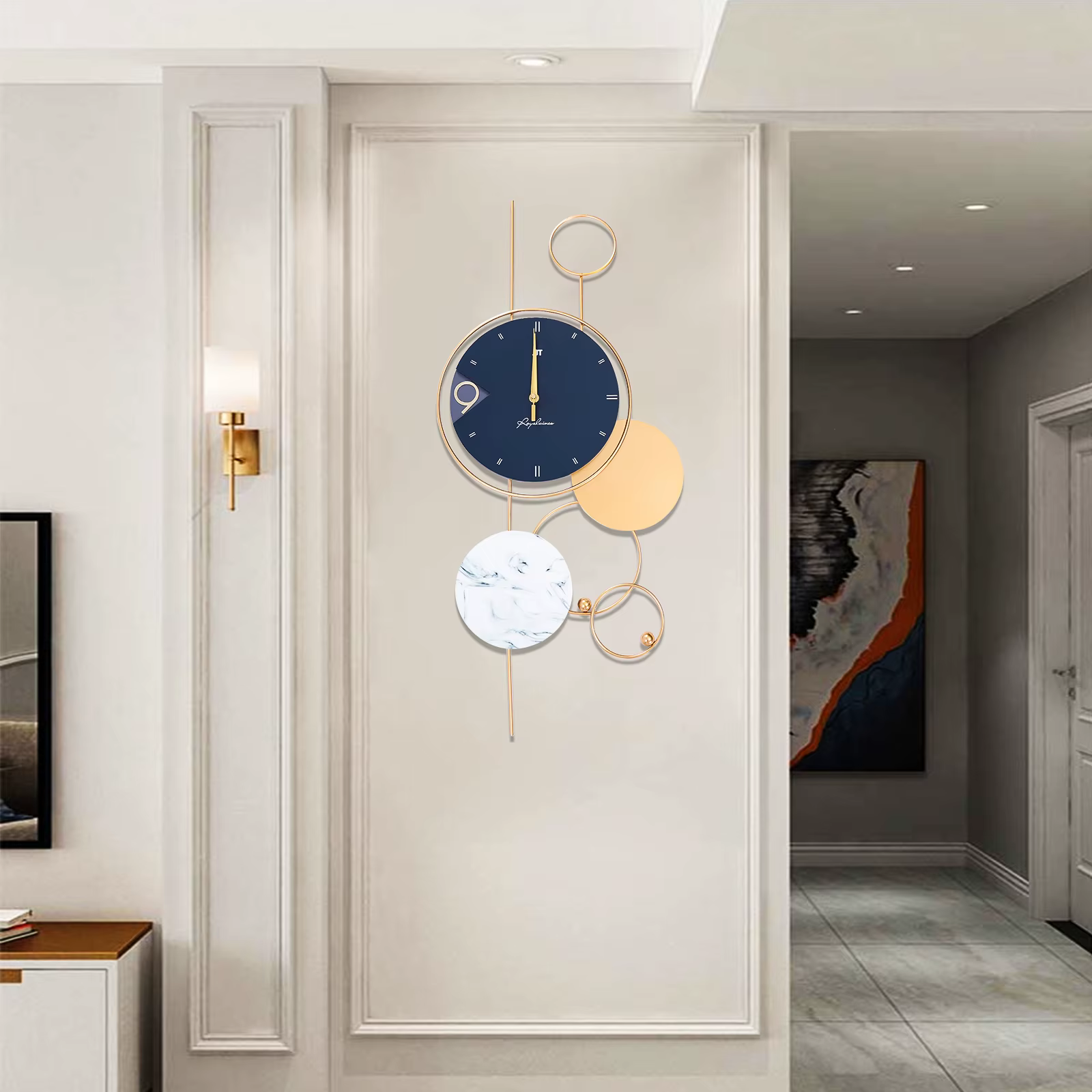 Grandes horloges murales pour décor de salon, métal intérieur, or, chic, décoratif, à piles, silenci