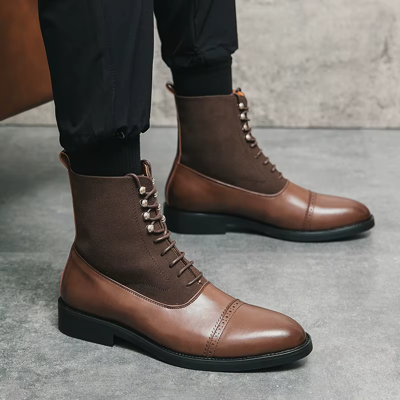 Bottes courtes en cuir de style britannique pour hommes, chaussures décontractées noires, marque, gr
