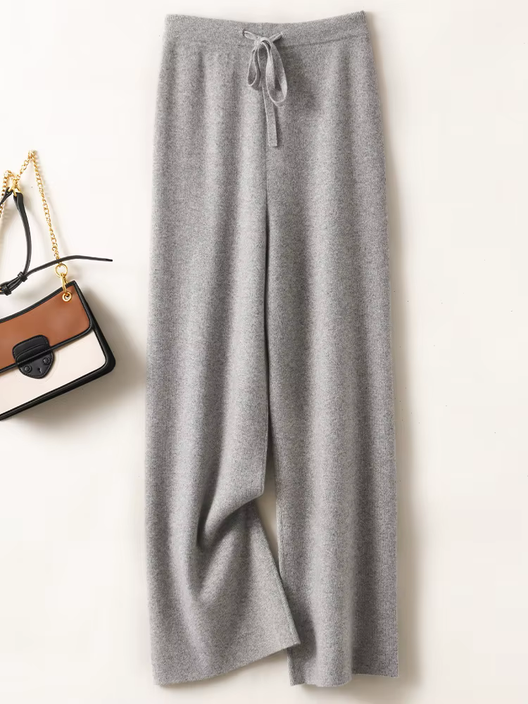 Pantalon basique doux et décontracté pour femme, avec ceinture, tricot 100% laine mérinos, populaire