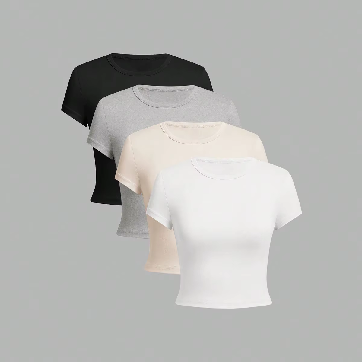 4 pièces couleur unie basique à manches courtes T-shirt ajusté pour les femmes décontracté été minim