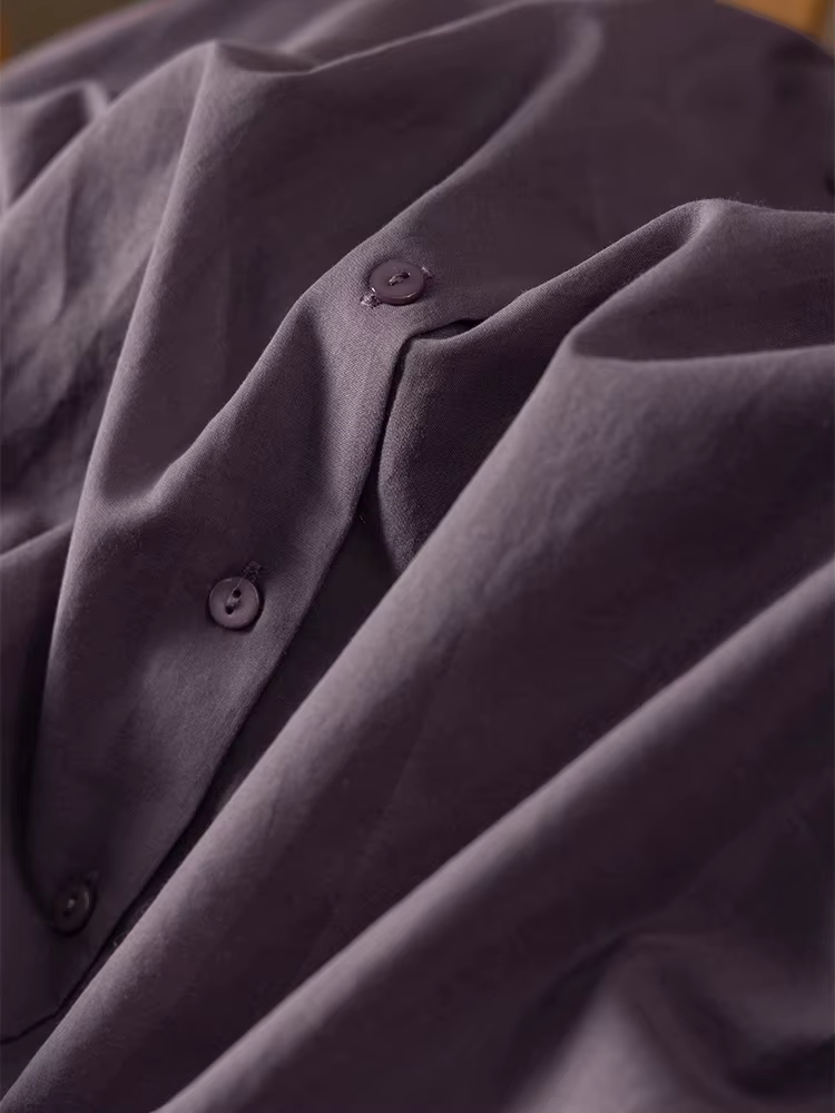 SuyareplWoman-Chemises violettes unies, 100% coton, col rabattu, chemisiers décontractés, haut de pr