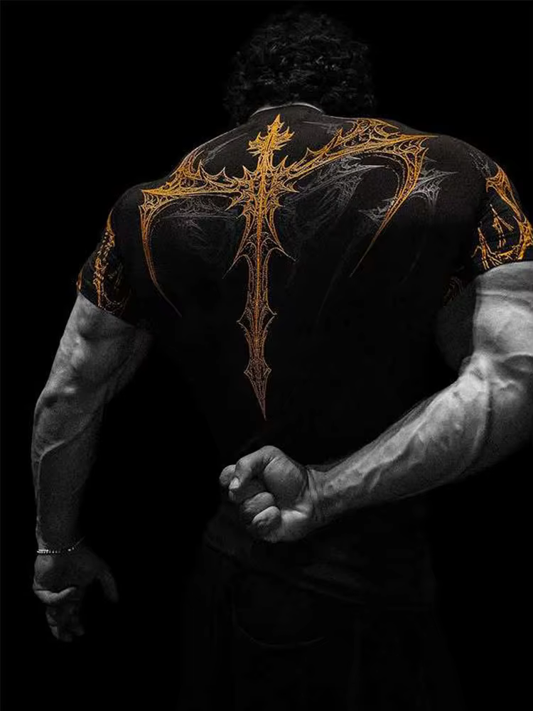 T-shirt de sport pour homme, imprimé gothique foncé, coupe musclée, haute élasticité et séchage rapi