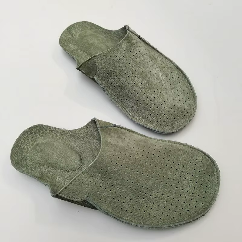 Pantoufles mules en cuir naturel pour hommes, pantoufles d'été en cuir de vache creux, respirant, fo