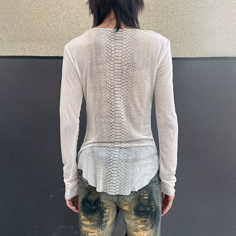 T-shirt Karrcat imprimé peau de serpent Y2K, esthétique grunge, hauts tricotés à manches longues, st