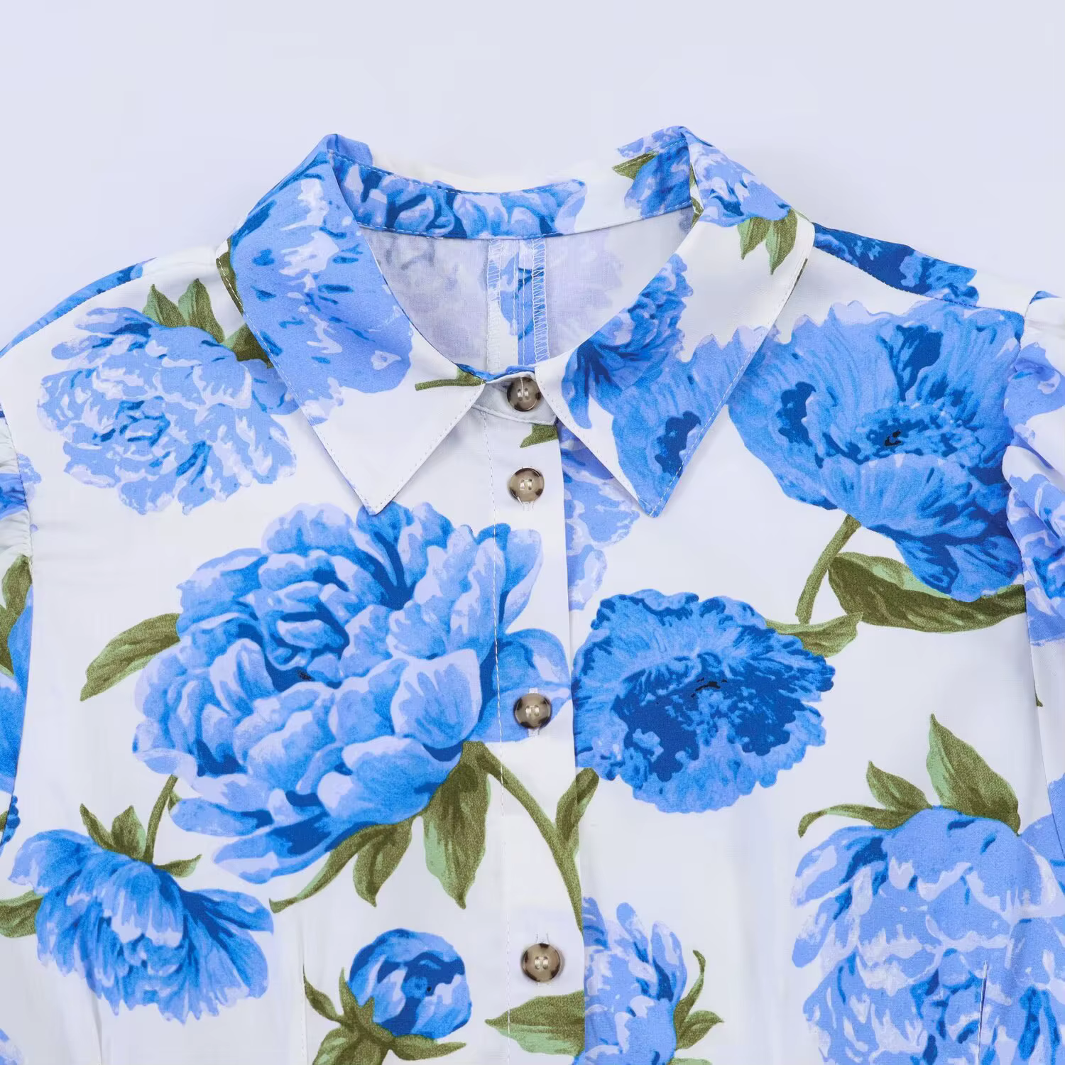 Nouvelle collection printemps - Chemise en popeline à col rabattu et manches bouffantes à imprimé fl