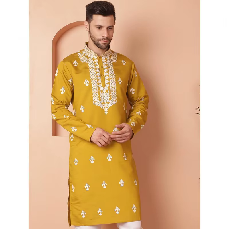 Kurtaasuha imprimé numérique pour hommes, coupe régulière, col Mandarin, long, adapté à toutes les o