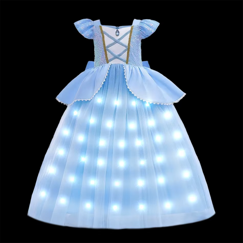 Robe de princesse Elsa Anna pour filles, avec lumière LED, Costume pour enfants, vêtements de fête C