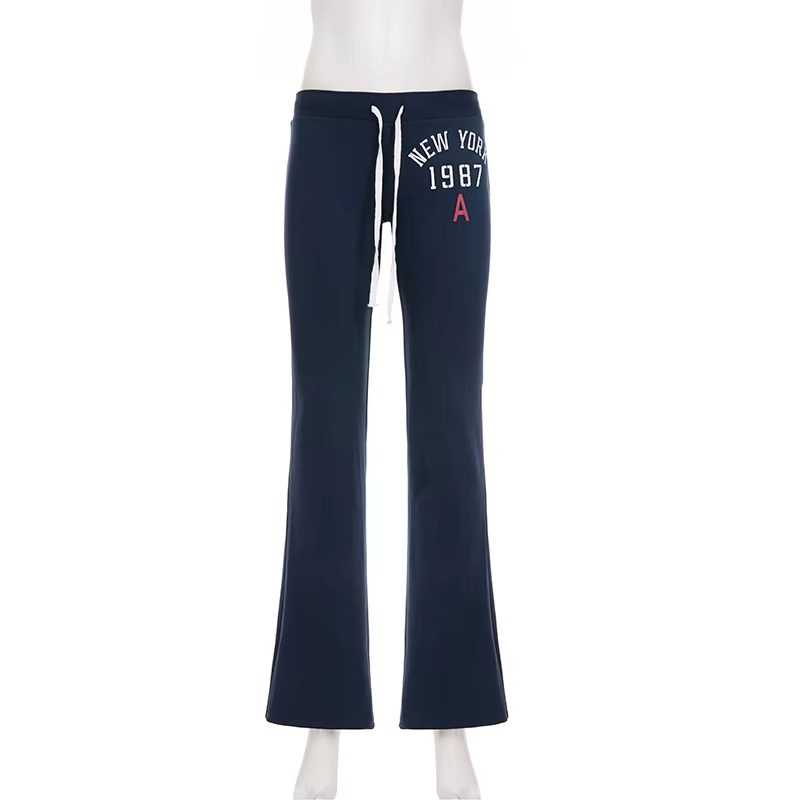 SUCHCUTE America Pantalon imprimé patchwork taille basse avec cordon de serrage, style streetwear Y2