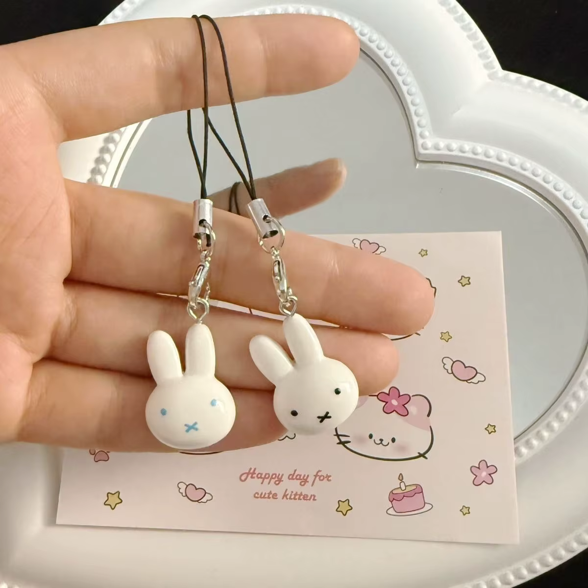 Porte-clés lapin Miffy Kawaii, dessin animé mignon, doux et Adorable fille, cœur crème cloche, sac d