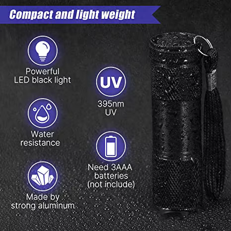 Lampe de poche à lumière noire UV 395nm, lampe de poche ultraviolette portative, détecteur de lumièr