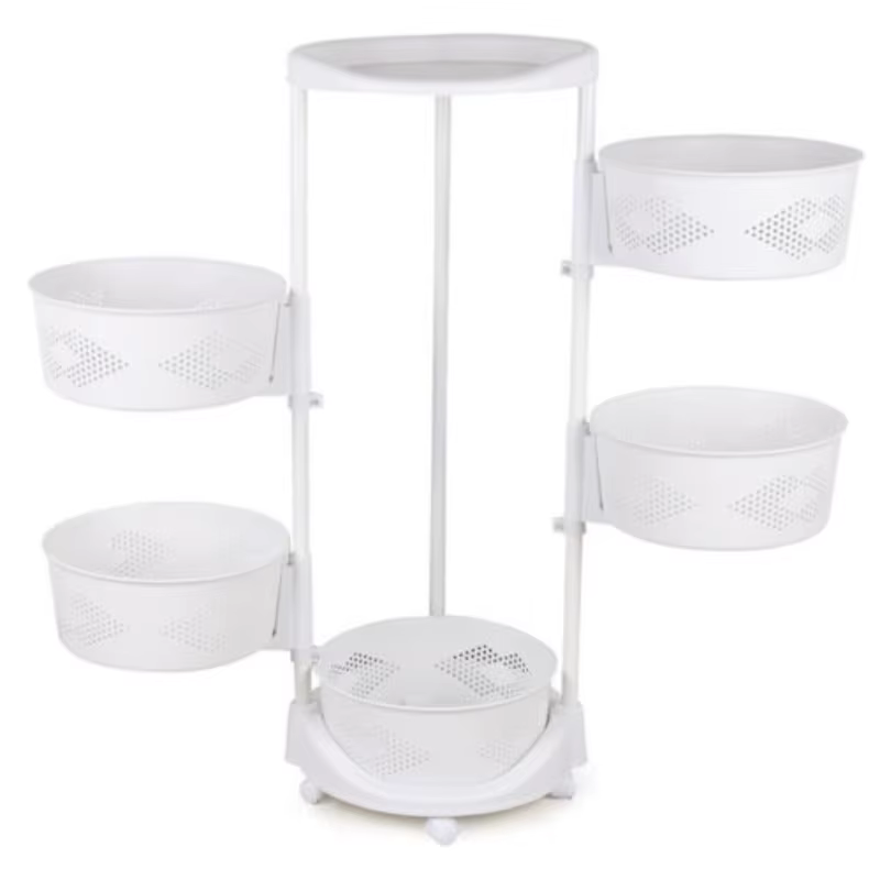 Mir de Rangement de Cuisine Multifonctionnel à 5 Niveaux, Blanc, Rotatif, à Roulettes, pour Légumes