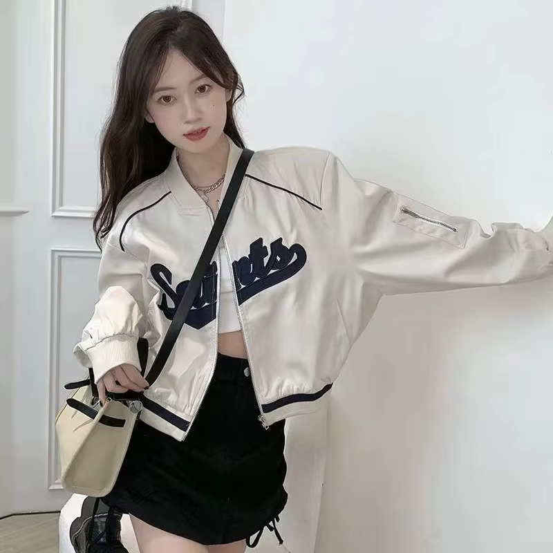 Gidyq-Veste de Baseball avec Lettres Brodées pour Femme, Manteau Court et Mince, à la Mode, avec Fer