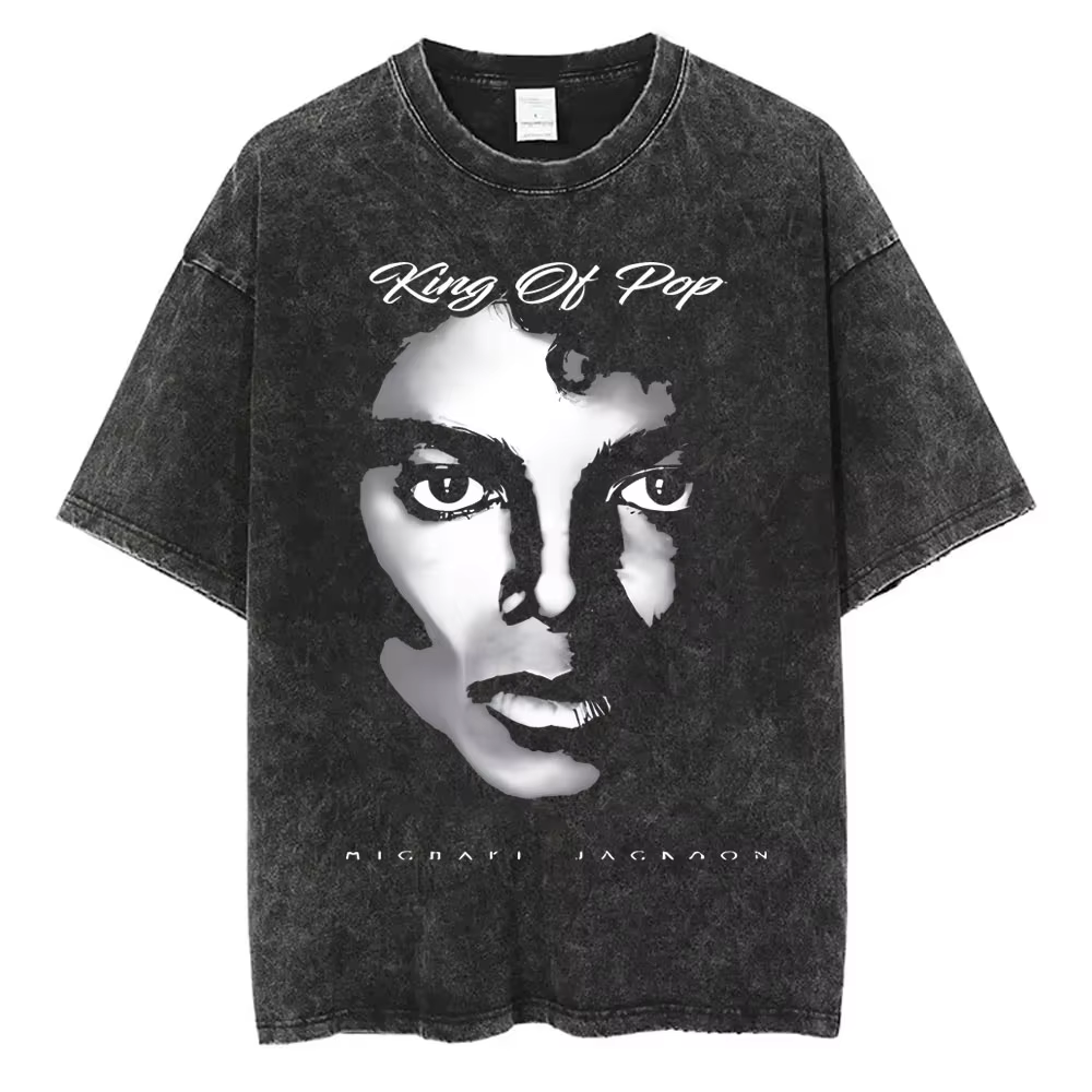 T-shirts vintage délavés Michael Jackson le roi de la pop pour hommes et femmes, t-shirt décontracté