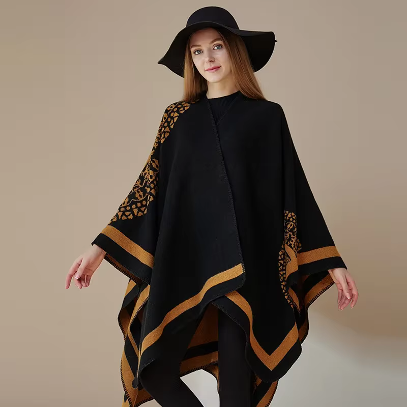 Châle double face pour femme, ponchos d'automne, mode rétro européenne et américaine, fourche fendue