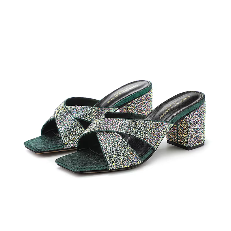 Pantoufles d'Été en Cuir group pour Femme, Chaussures à Talons Optiques, Parka Ouverte, à la Mode, i