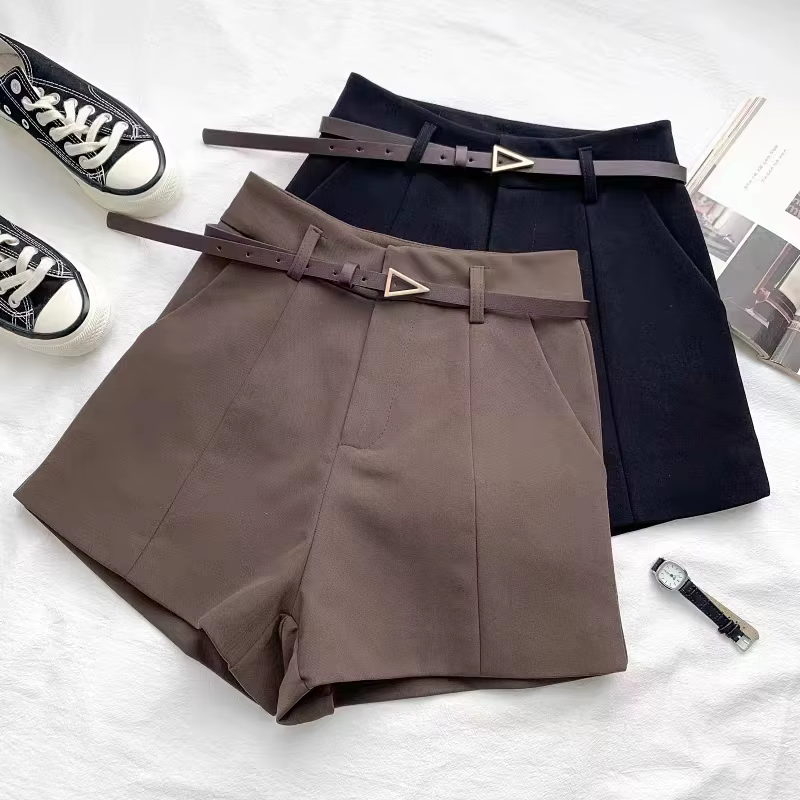 ITOOLIN décontracté femmes Shorts a-ligne taille haute court Chic bureau dame Shorts avec ceinture V