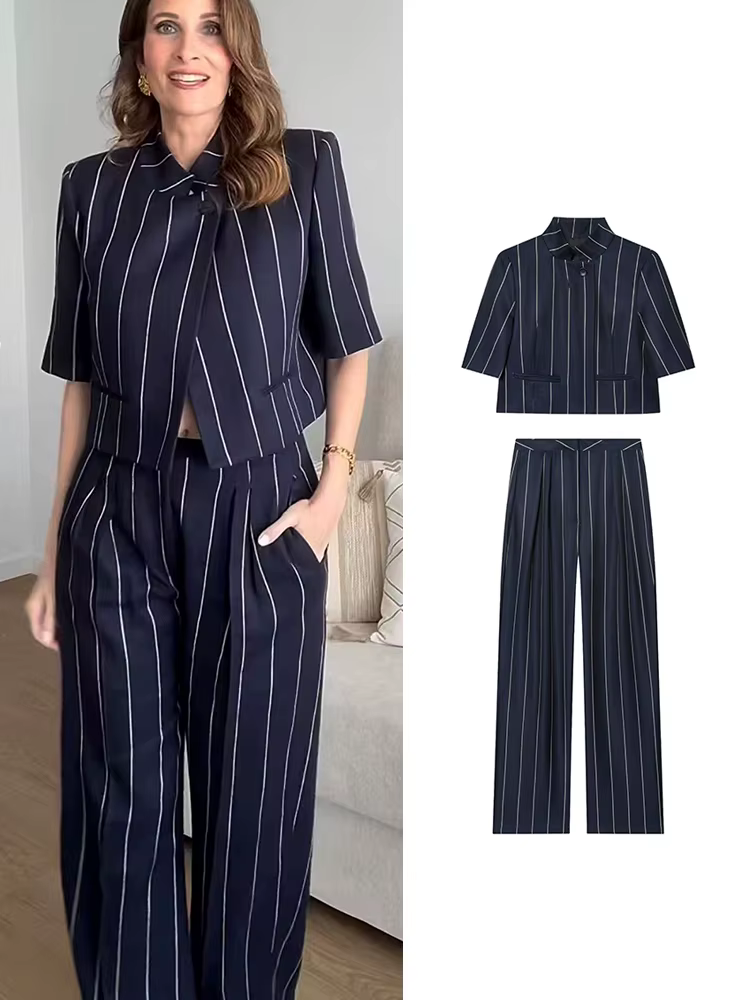 TFMLN Ensemble deux pièces élégant pour femme, pantalon à rayures imprimées, style décontracté et ch