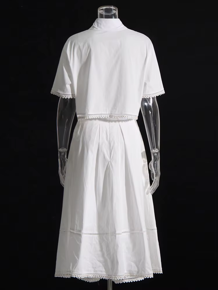 TWOTWurea YLE-Ensemble Deux Pièces pour Femme, Couleur Unie, Revers, Manches Courtes, Taille Haute, 