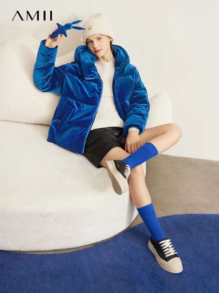 AMII-Doudounes à capuche minimalistes pour femmes, vestes monochromes élégantes, épaisses et chaudes