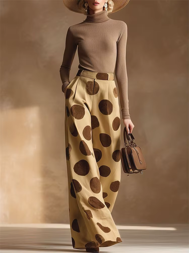 Pantalon large vintage à pois Yeezzi pour femme, nouvelle collection 2026, taille haute, plissé, ave