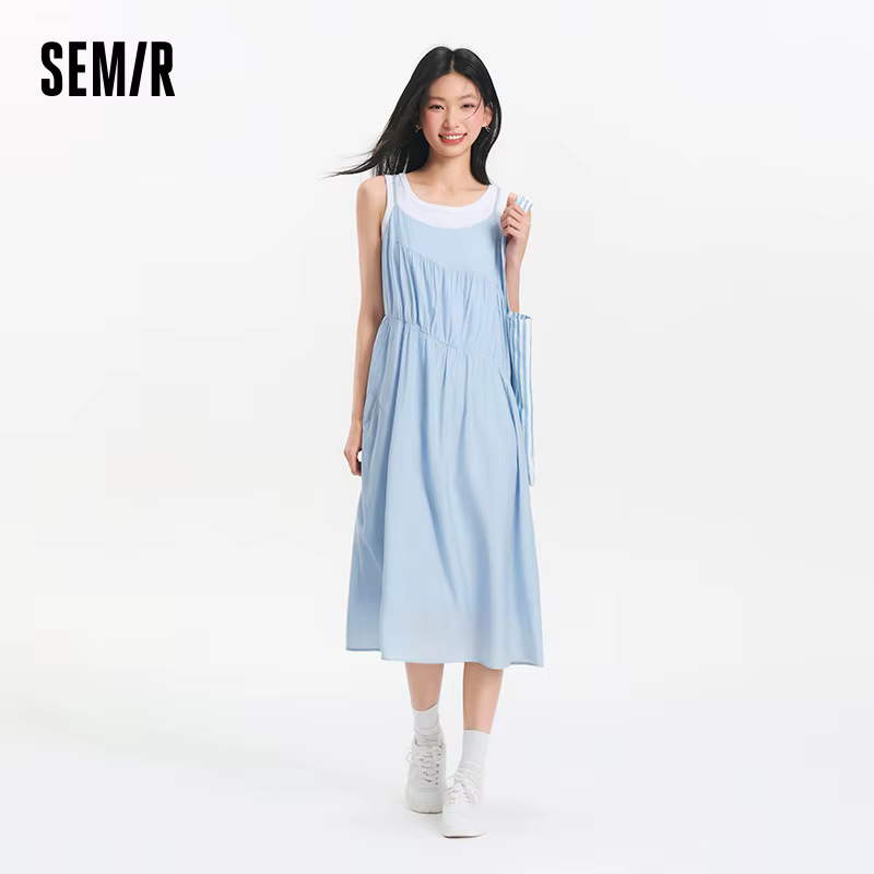 Ensemble Robe Débardeur Femme Semir 2025 – Collection Été Couleur Unie Texturée Ourlet Irrégulier Ef