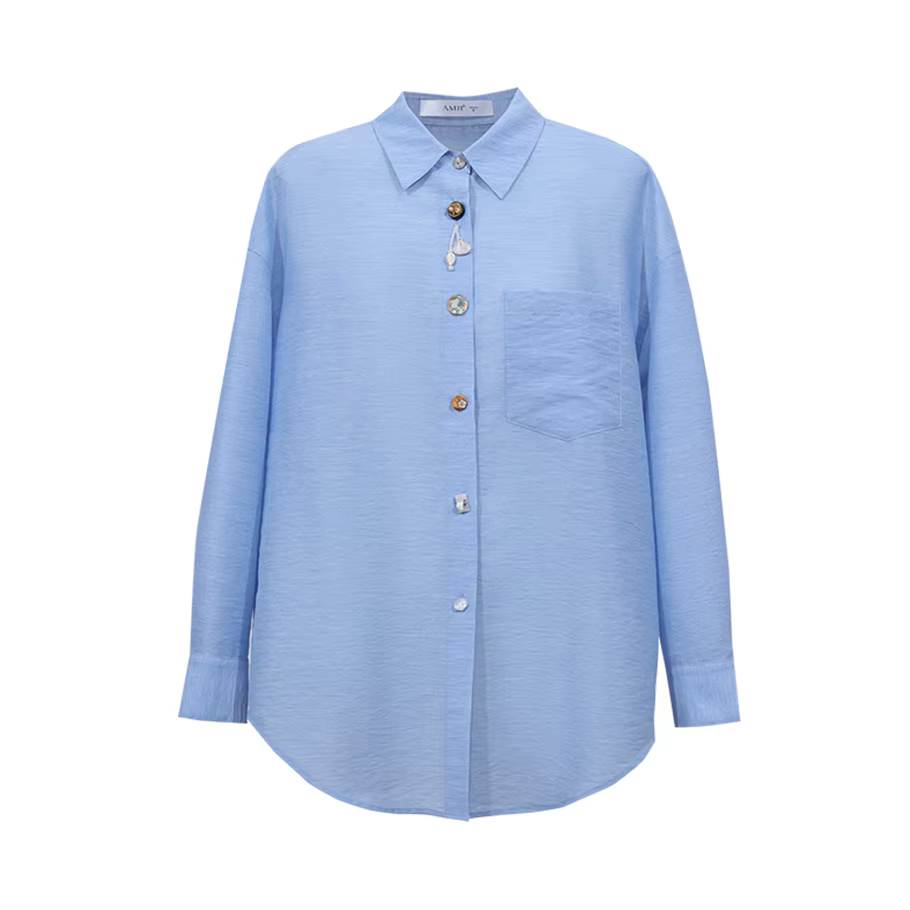 Chemisier Amii pour femme, nouvelle collection été 2026, col à revers, épaules tombantes, manches lo