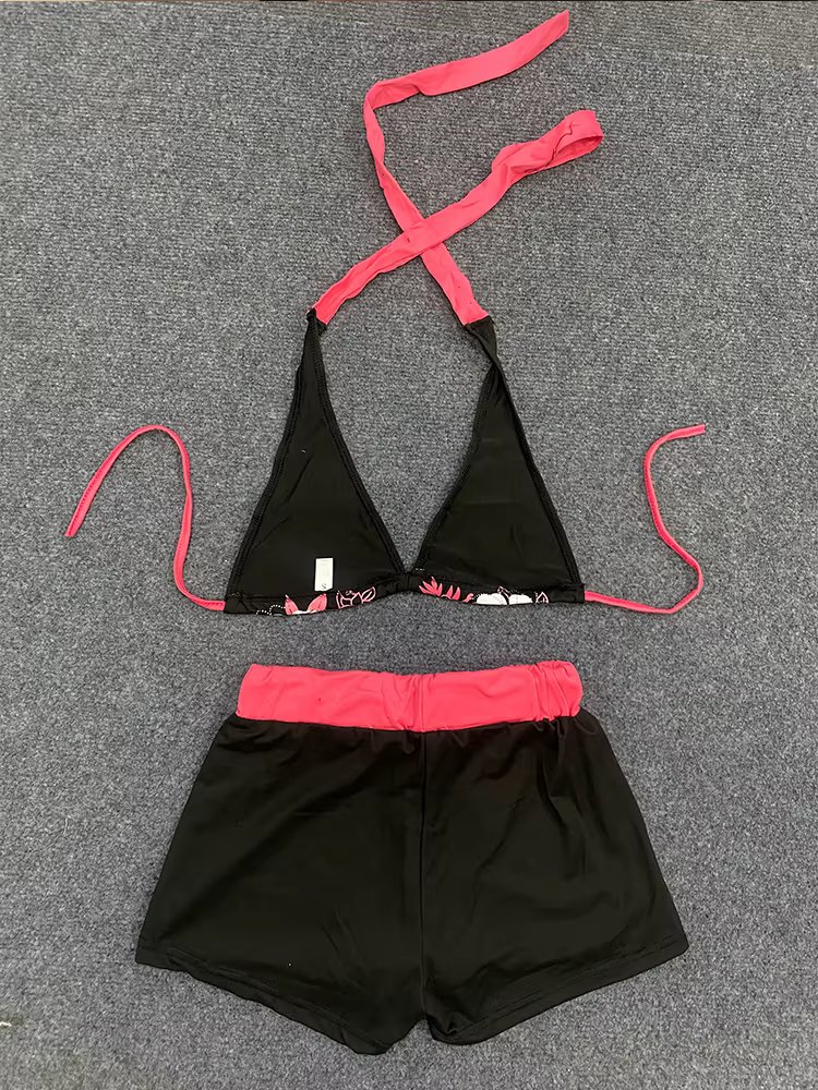 Été plage Ins mode chaude Sexy dames fendu deux pièces Bikini beau Vintage contraste fleur imprimé s
