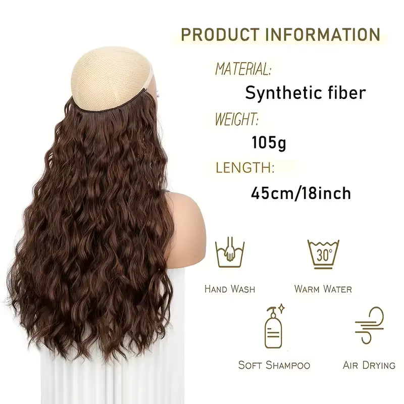 Extension capillaire synthétique de ligne de pêche de 18 pouces, postiche noire Blonde une pièce lon