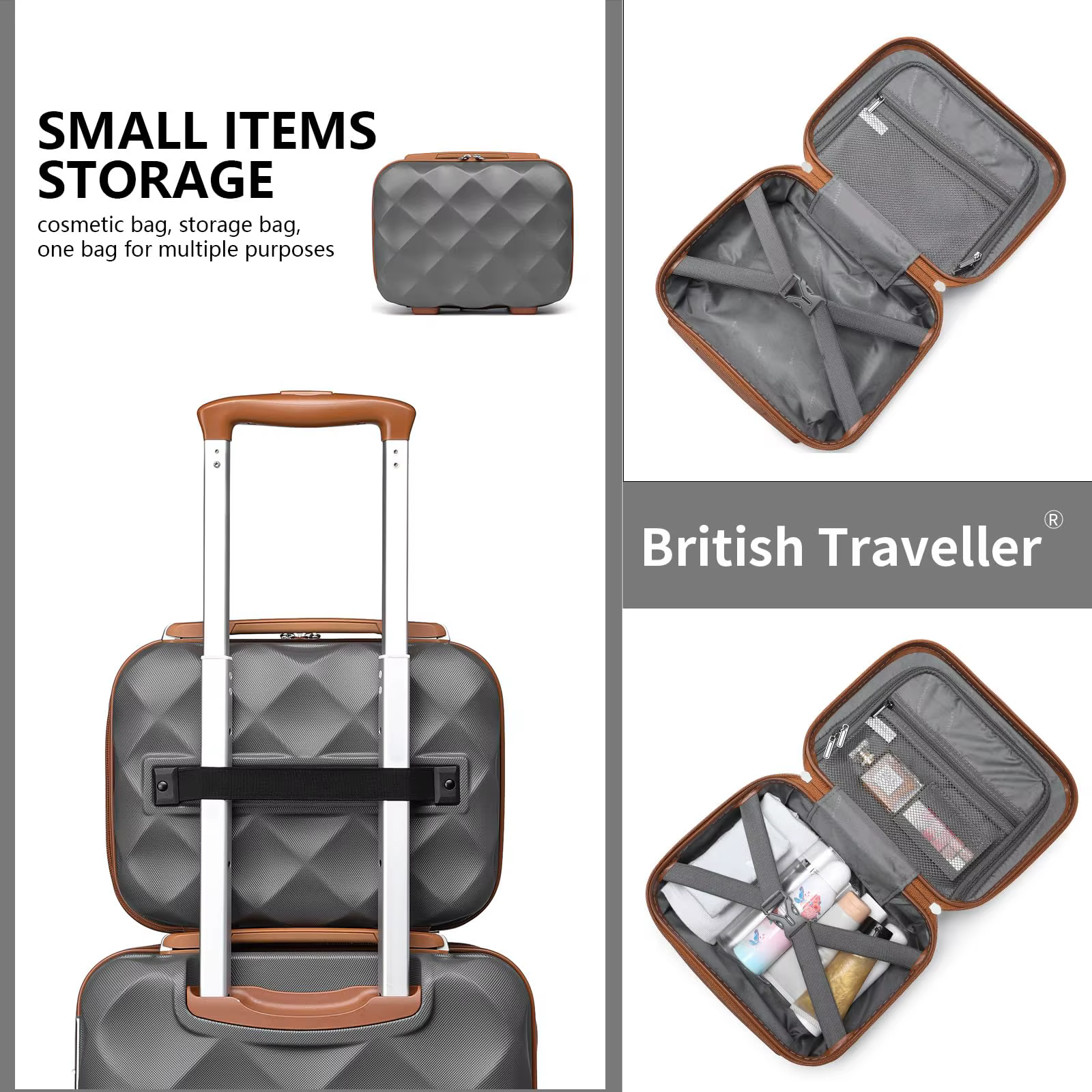 Étui de beauté pour voyageur britannique, mallette de maquillage rigide, bagage à main portable, poi