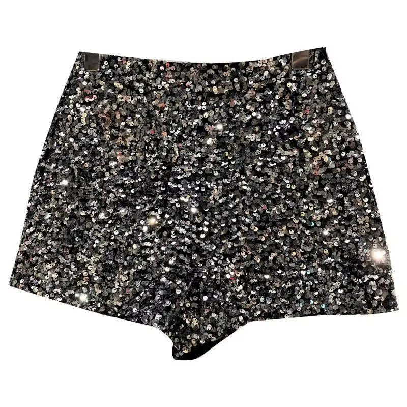 Short en Velours Noir pour Femme, Pantalon Court Polyvalent Brcorporelle à Paillettes, Nouvelle Coll